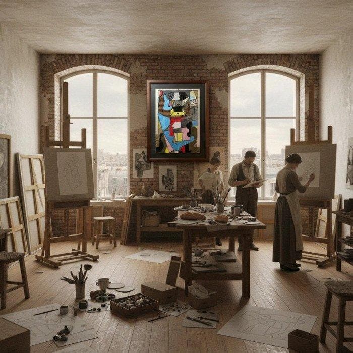 École Néocubiste (XX) - La Chambre du Artiste, Antiquités & Art, Art | Peinture | Classique