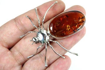 Baltisch amber - Spaider-broche van zilver - Barnsteen -