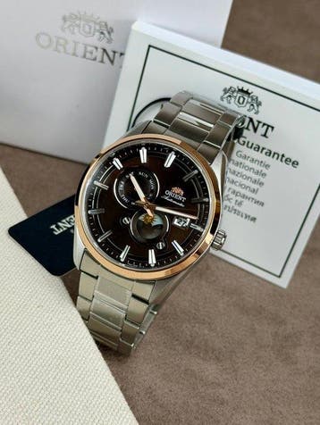Orient - Stretto Sun & Moon Automatic Day/Date Silver/Brown