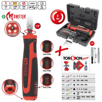KS Tools eMONSTER Accu-Bit-Schroefmachineset 3,6V – 27-delig, Verzenden, Nieuw