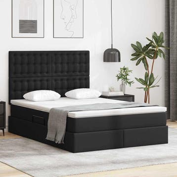 vidaXL Opbergbed met LED met hoofdeinde Zwart 140 x 200 cm, Huis en Inrichting, Slaapkamer | Bedden, Verzenden, Nieuw