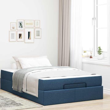 vidaXL Bedframe met matras 2 pcs Blauw Stof, Verzenden, Nieuw
