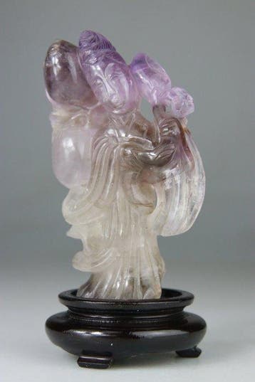 Statuette Kwanyin Beeld - Sokkel van Rozenhout - Amethist -, Antiek en Kunst
