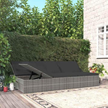 vidaXL Ligbed met kussens converteerbaar poly rattan, Verzenden