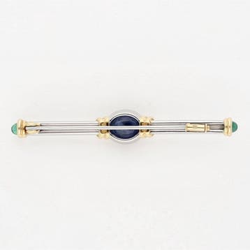 Broche - 18 carats Or jaune, Or blanc Saphir - Émeraude
