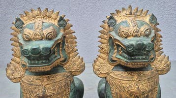 Singha tempelleeuwen - Brons - Thailand - 20e eeuw