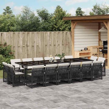 vidaXL 17-delige Tuinset met kussens poly rattan zwart, Verzenden, Tuinset