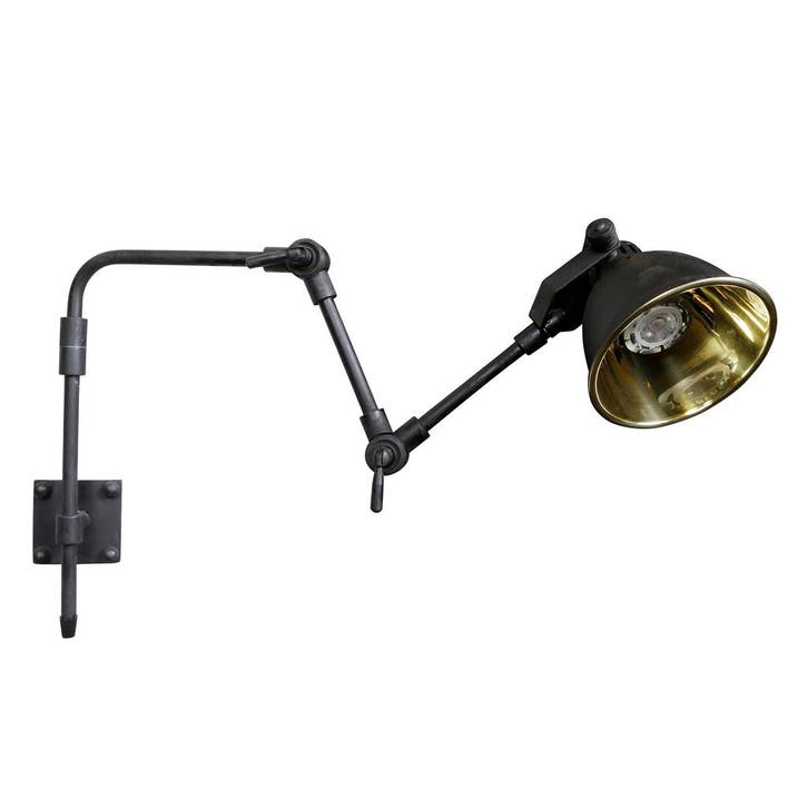 Wandlampen Messing Wand Leeslamp Adair GU10 Antiek Zwart, Maison & Meubles, Lampes | Appliques, Envoi