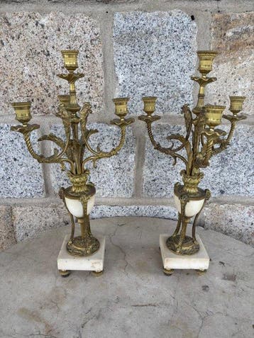 Kandelaber (2) - Verguld brons, Antiek en Kunst