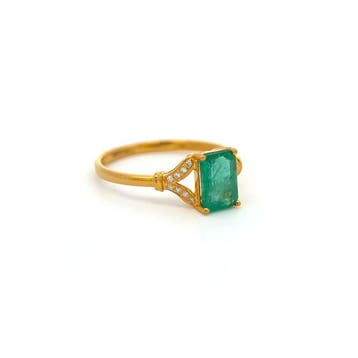 Ring - 14 karaat Geel goud - 1.04ct. tw. Smaragd - Diamant
