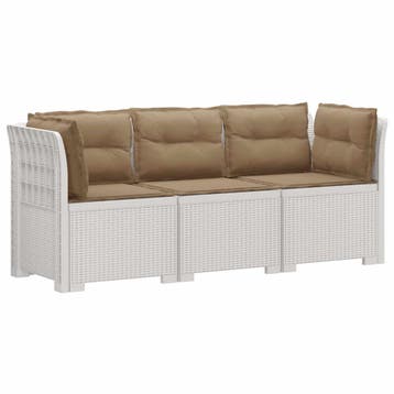 vidaXL 3-Zits Tu bank met Kussens Rattan Look PP Wit, Verzenden