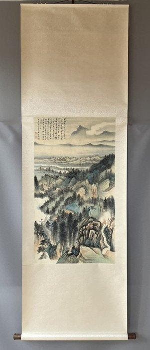 INK AND COLOR ON PAPER PAINTING LANDSCAPE -