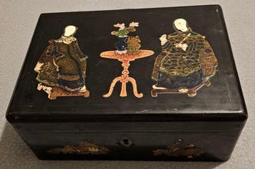 Theekistje / doosje - Hout, lak en verf, Lood, Metaal -