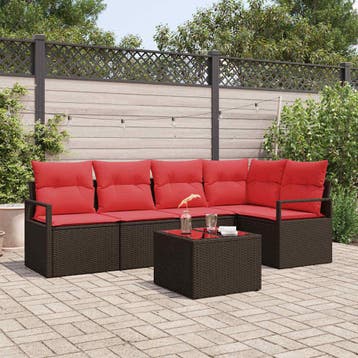 vidaXL Tuinbank Set 6 st Bruin en Rood poly rattan, Verzenden, Nieuw