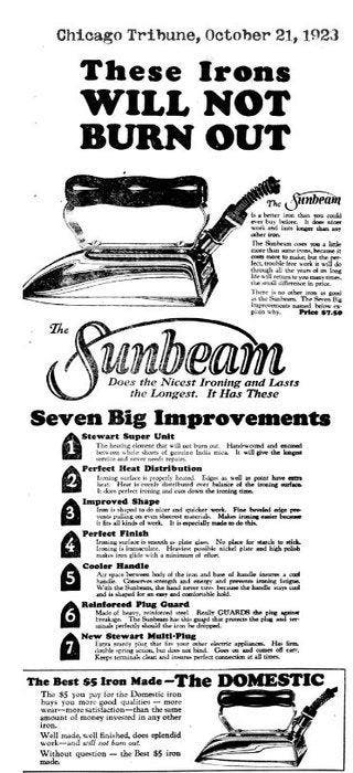 Chicago Flexible Shaft Co. – Sunbeam strijkijzer in