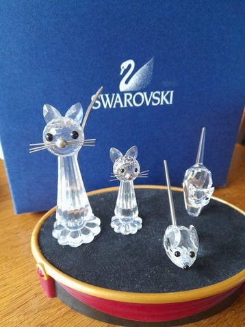 Swarovski - Figurine - Kat groot en klein ,kater en mini