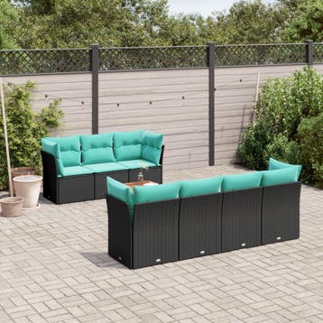 vidaXL 8-delige Loungeset met kussens poly rattan zwart, Verzenden, Loungeset