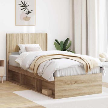 vidaXL Bedframe met opbergruimte en hoofdbord Sonoma Eiken, Verzenden, Nieuw