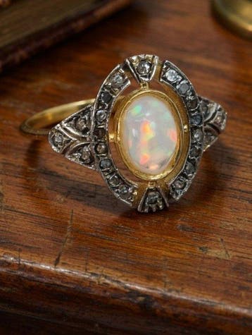 Zonder minimumprijs - Ring - 9 kt. Zilver, Geel goud Opaal -