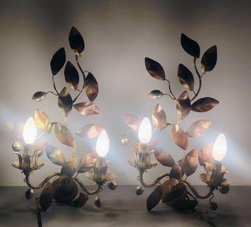 Hollywood Régency wall lamp pair. - Wandlamp - smeedijzer