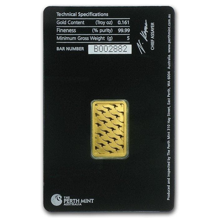 5 gram - Goud .999 - 5 Grams 9999 Gold Bar Australia Perth, Postzegels en Munten, Edelmetalen en Baren