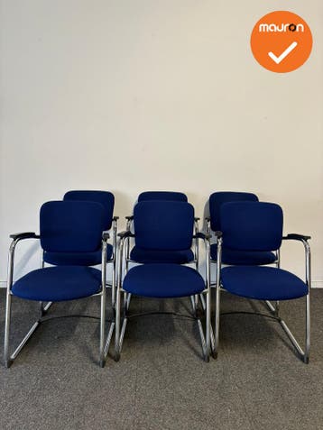 Set van 6 - Ahrend 4230 / 262 - Blauwe stoffering - Chroom f, Vergader- of Presentatieruimte, Ophalen of Verzenden, Gebruikt, Stoel