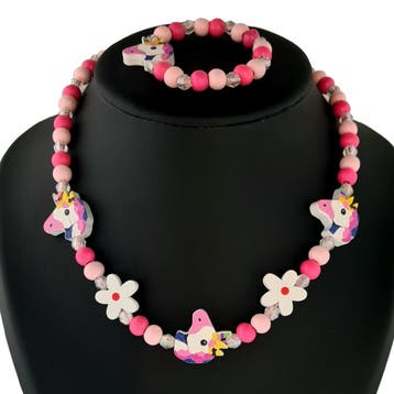 Fako Bijoux - Kinderketting en Armband - Hout - Eenhoorn &, Verzenden