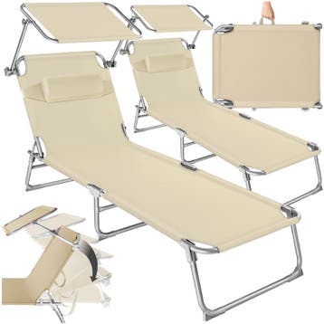 2 ligbedden 4-niveaus met hoofdkussen - beige, Tuin en Terras, Tuinsets en Loungesets, Verzenden, Nieuw