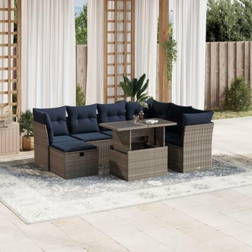 vidaXL 8-delige tuinbankset met kussens, grijs polyrotan, Verzenden