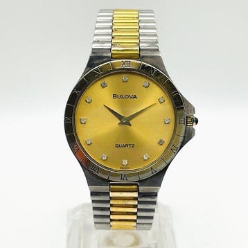 Bulova - Two-Tone Watch Gold Dial Roman Numeral Bezel -