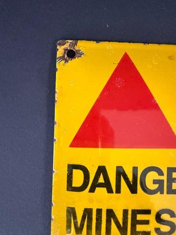 waarschuwingsbord - gevaar: mijnen - Emaille bord - Staal