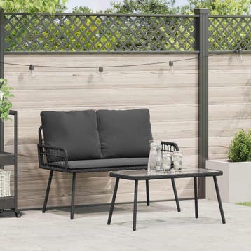 vidaXL Tuin Eettafel Set 2 st Zwart poly rattan, Verzenden, Nieuw