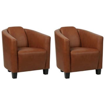 Set van 2 Leren fauteuils Press - Massif Armagnac, Huis en Inrichting, Nieuw, Ophalen of Verzenden, 50 tot 75 cm, Leer