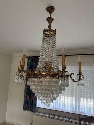 Lustre - Bronze, Laiton, Cristal - lustre mongolfière, Antiquités & Art