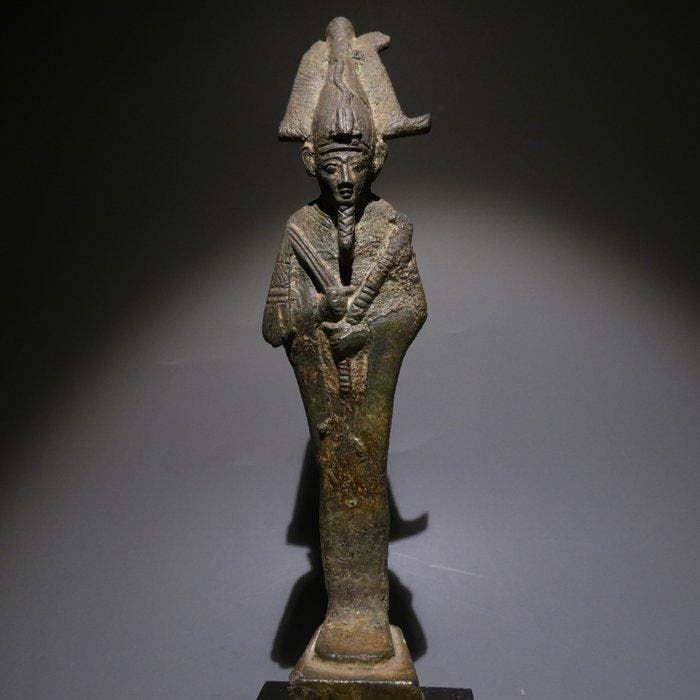 Oud-Egyptisch Brons God Osiris. 20 cm hoog. Late Periode,, Collections, Minéraux & Fossiles