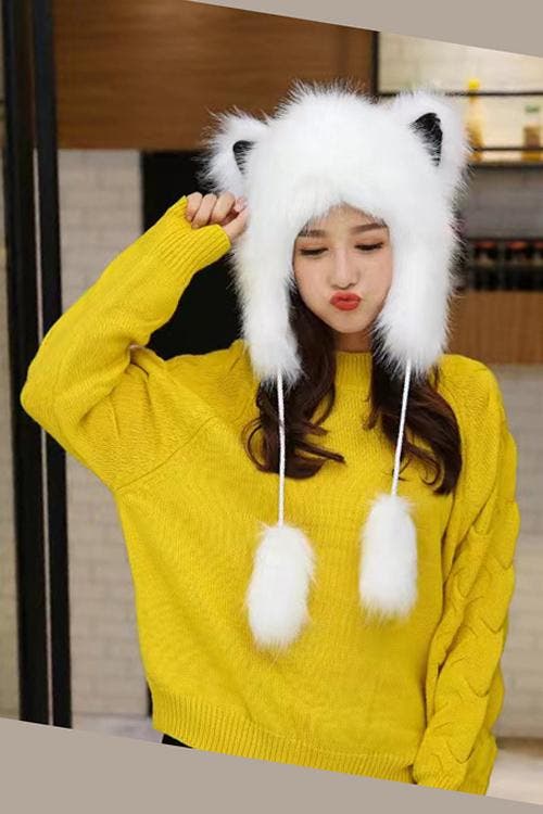 KIMU® IJsbeer Muts Touwtjes Bontmuts Oortjes Bont Wit Sneeuw, Kleding | Dames, Hoeden en Petten, Nieuw, Ophalen of Verzenden