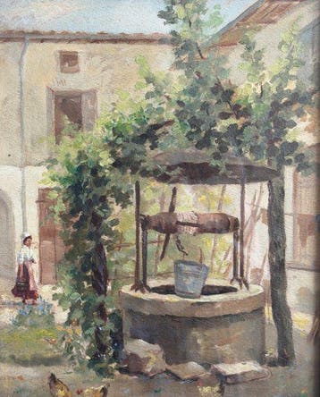 Italiaanse school (XX) - Scena rurale con pozzo, Antiek en Kunst