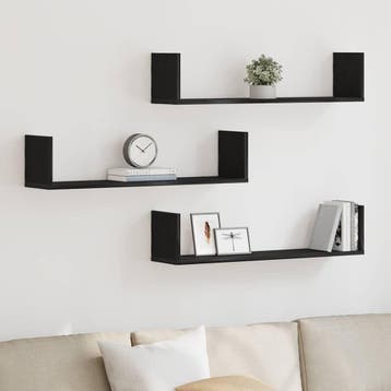 vidaXL Wandplanken 3 stuks Zwart Eiken 80x18x18 cm Bewerkt, Verzenden, Nieuw