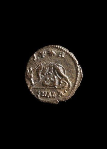 Oud-Romeins Brons Constantijn I Urbs Roma herdenkingsfollis, Antiek en Kunst
