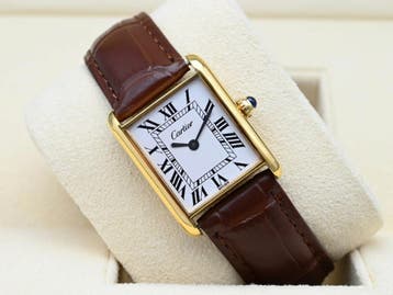 Cartier Tank Vermeil Year 1980s (Box), Bijoux, Sacs & Beauté, Ophalen of Verzenden, Polshorloge