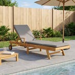 vidaXL Ligstoel 100% Polyester Solid-Teak, Tuin en Terras, Verzenden, Nieuw