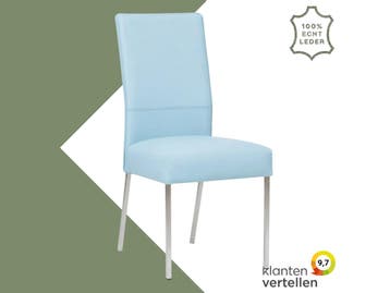 Leren eetkamerstoel Real - Toledo Sky Blue (lichtblauw) -, Huis en Inrichting, Stoelen, Blauw, Nieuw, Ophalen of Verzenden, Eén