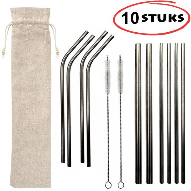 Fako Bijoux - RVS rietjes Set - Herbruikbaar - Herbruikbaar, Huis en Inrichting, Keuken | Bestek, Verzenden