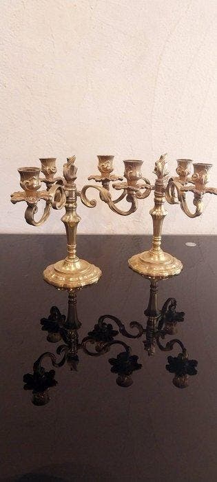 Kaarsenhouder 3 branders (2) - Verguld brons, Antiek en Kunst