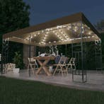 vidaXL Prieel met dubbel dak en LED-lichtslinger 3x4 m taupe, Verzenden