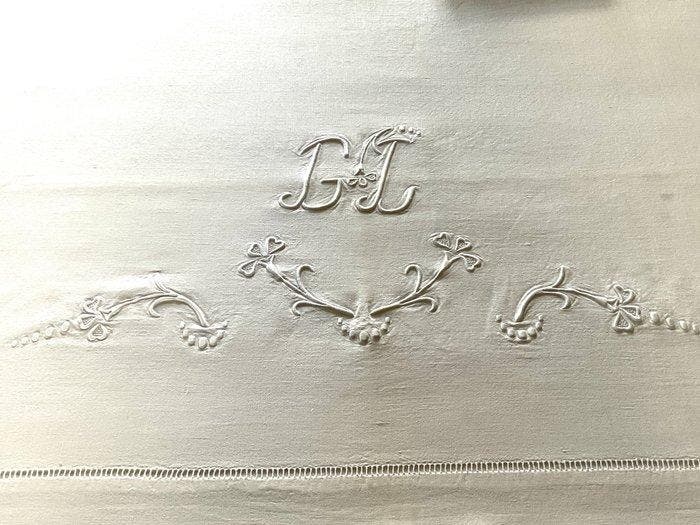 Bedlinnen uit het begin van de 20e eeuw met de initialen, Antiquités & Art, Tapis & Textile