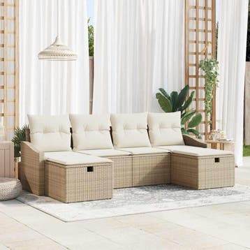 vidaXL Tuinbank Set 6 st poly rattan, Verzenden