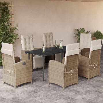 vidaXL 7-delige Tuinset met kussens poly rattan beige, Verzenden, Tuinset