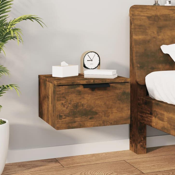 vidaXL Nachtkastje wandgemonteerd 34x30x20 cm gerookt, Maison & Meubles, Chambre à coucher | Tables de chevet, Envoi