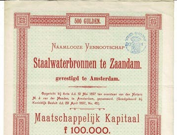 Pays-Bas. 1897 - Staalwaterbronnen te Zaandam -half aandeel